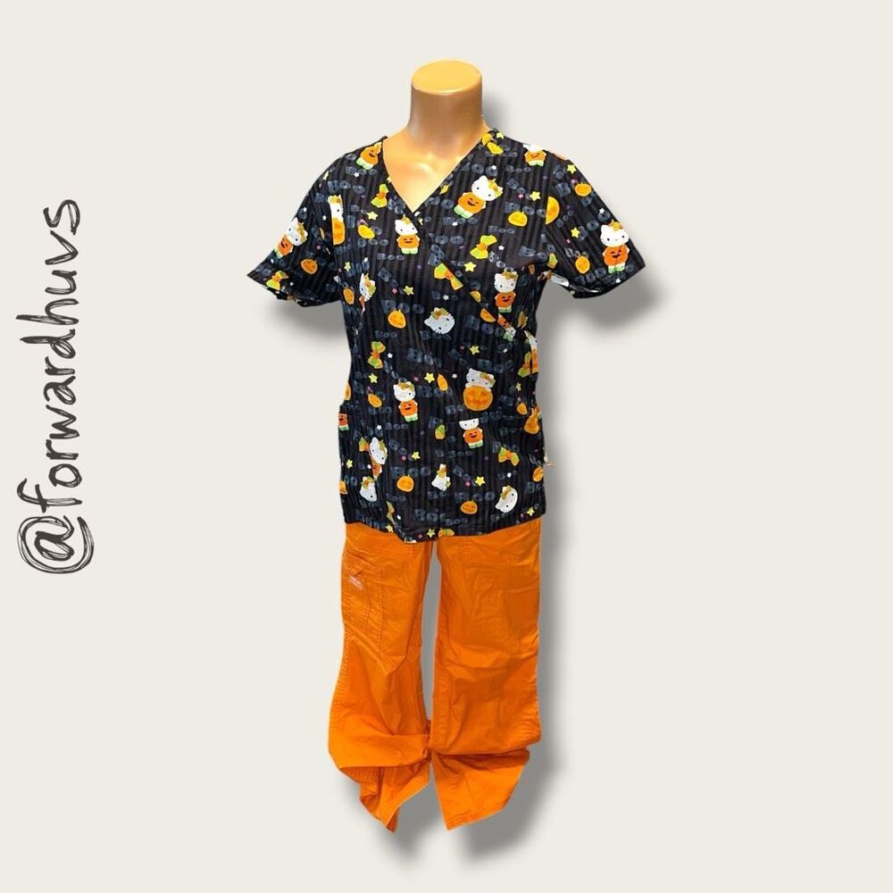 Hello Kitty Halloween Scrub Top with Cherokee Scrub Pants Size X-Small